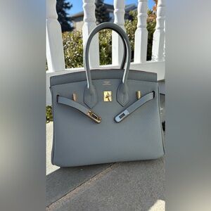 Elegant inspo hermes Blue/Gray Handbag - Size 25 brand new never worn, leather.